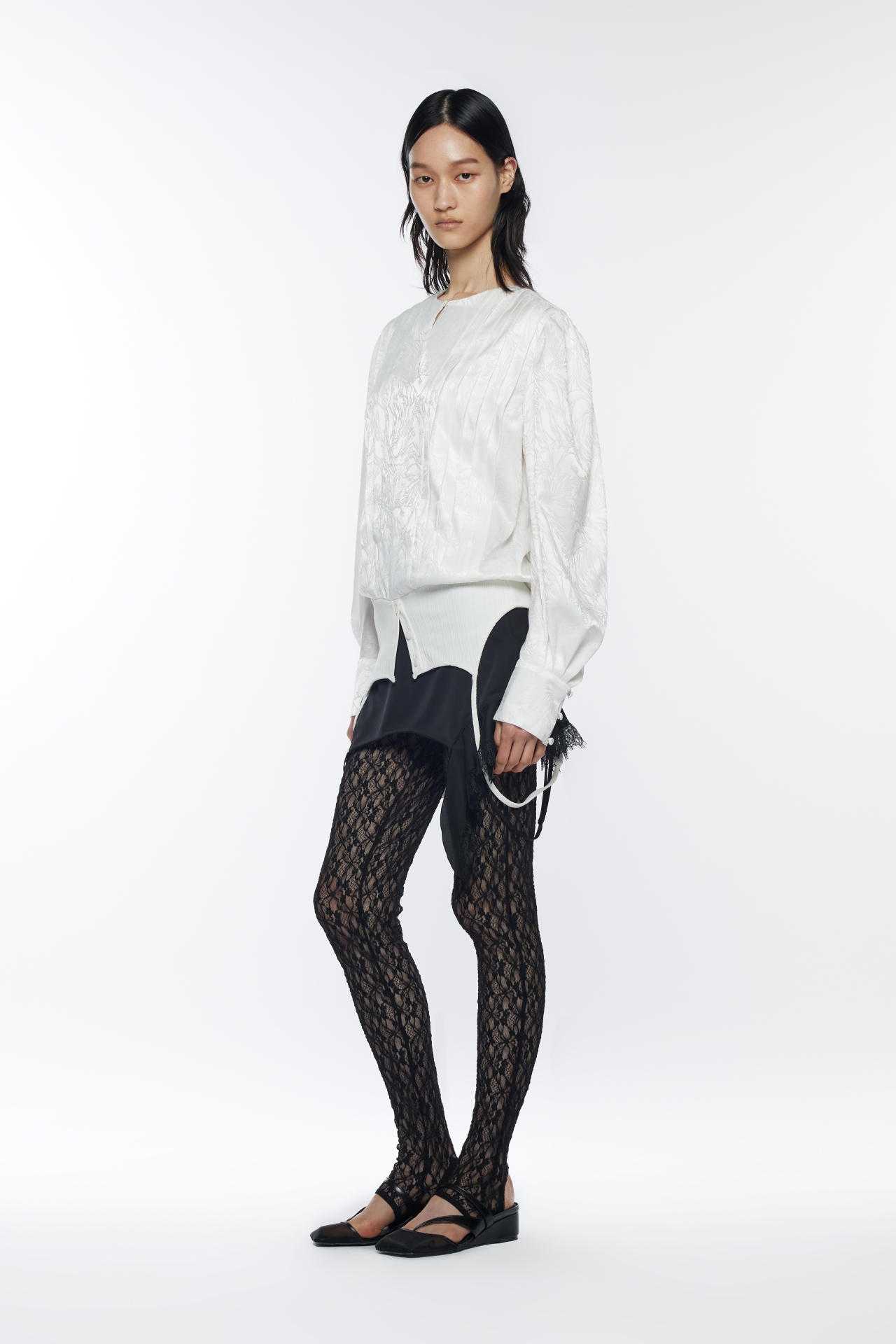 RUFFLE SLIP LAYERED LEGGINGS (R26PT5101BK)