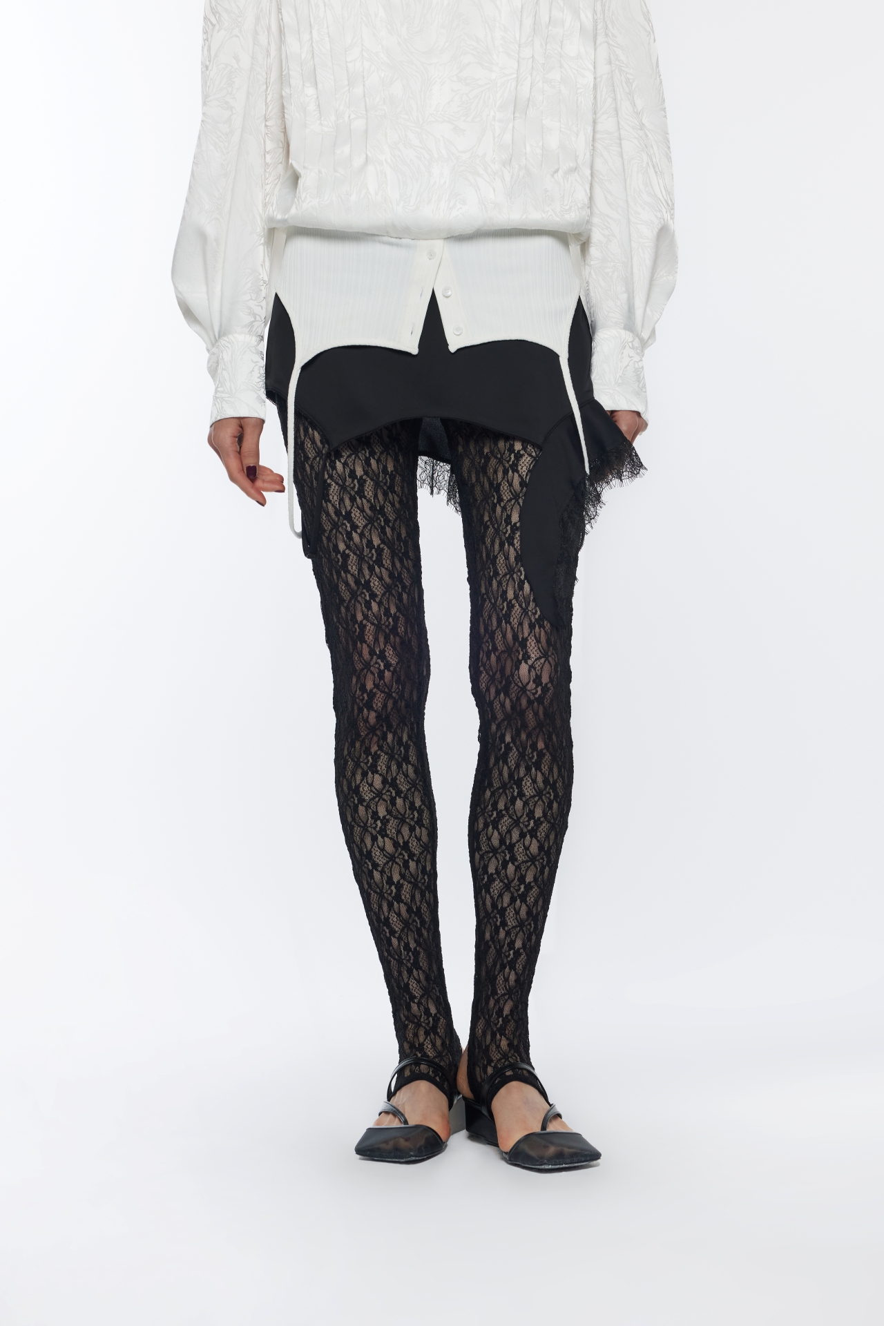RUFFLE SLIP LAYERED LEGGINGS (R26PT5101BK)