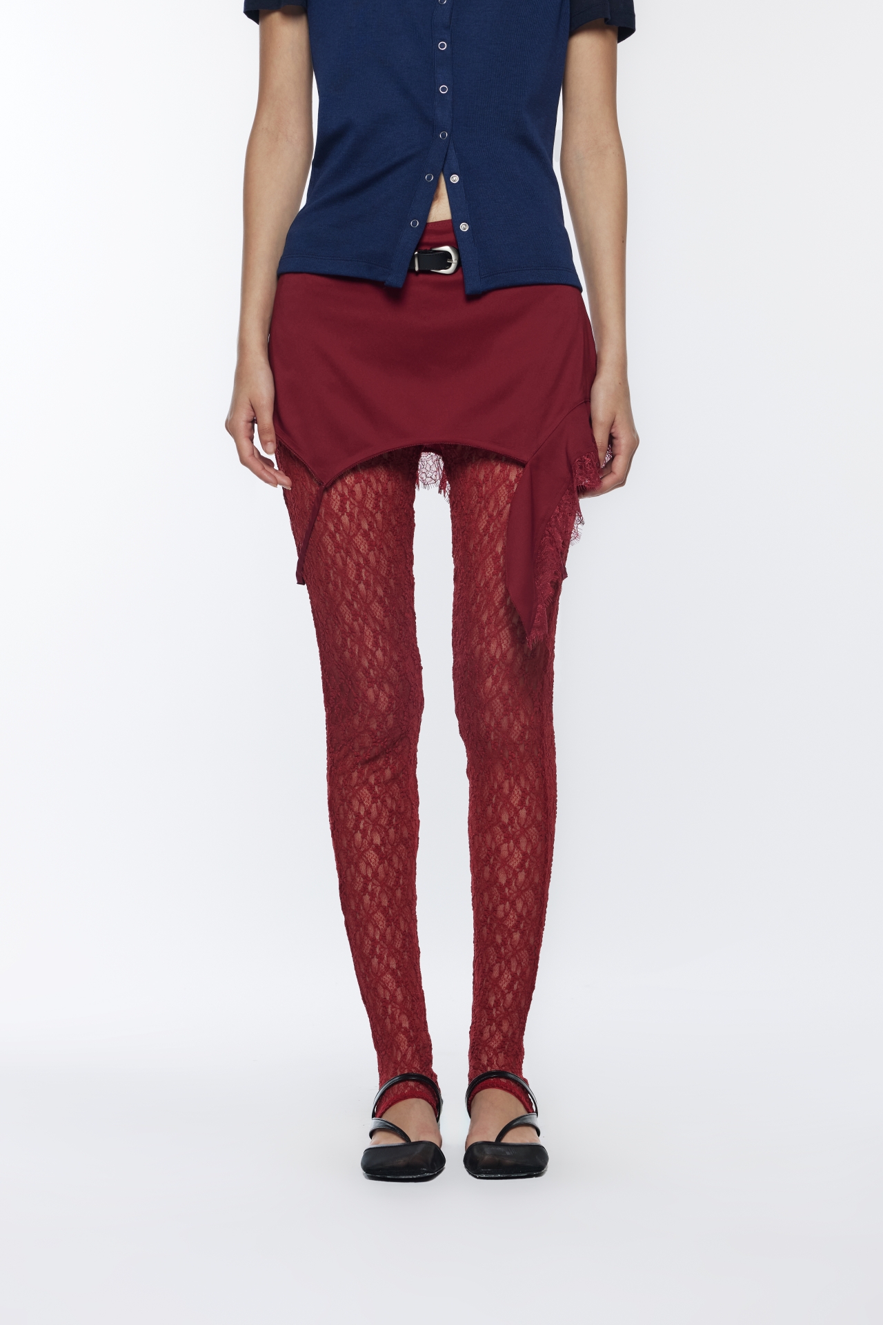 RUFFLE SLIP LAYERED LEGGINGS (R26PT5101RD)