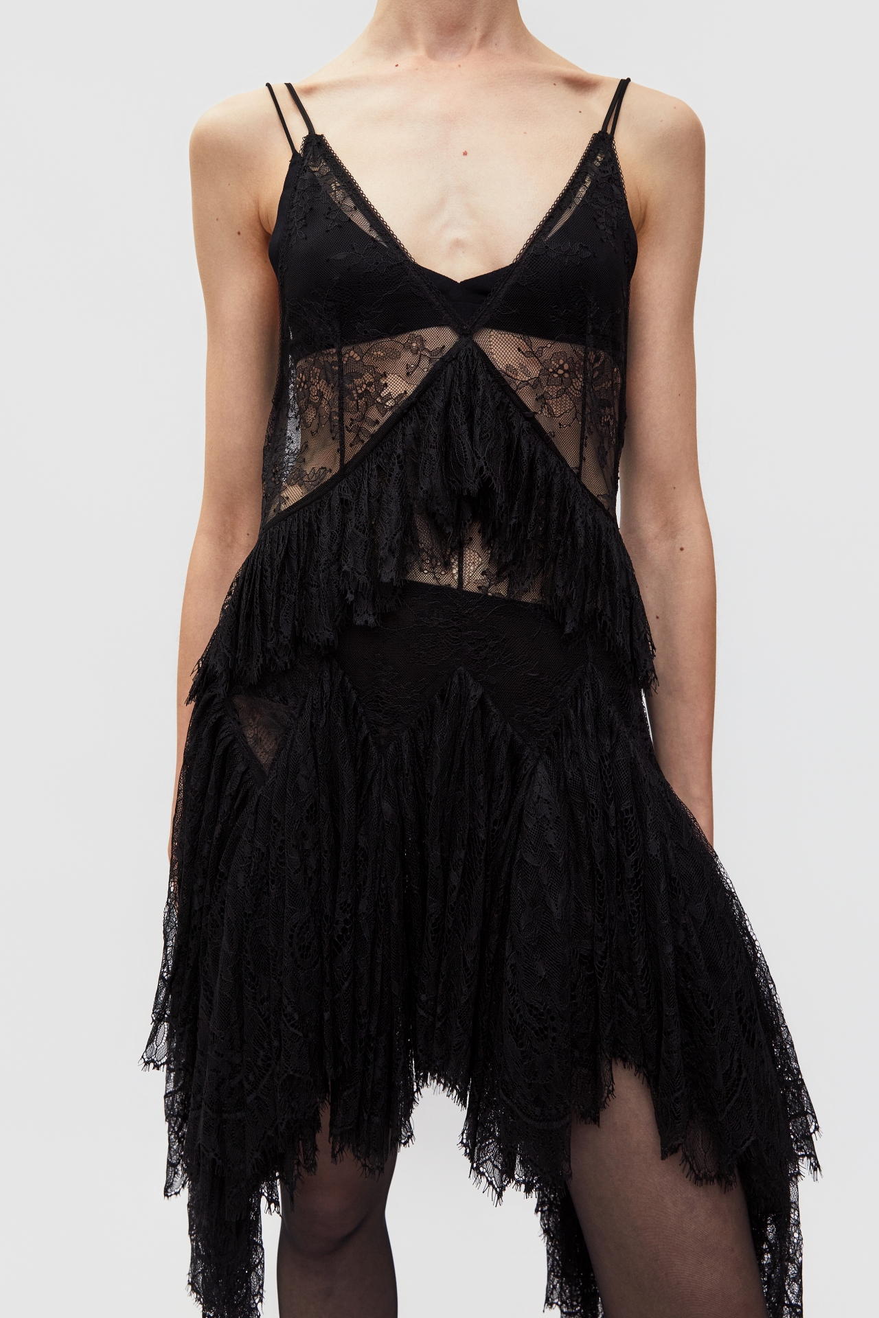 SLEEVELESS LAYERED LACE DRESS (S26DJ7011BK)