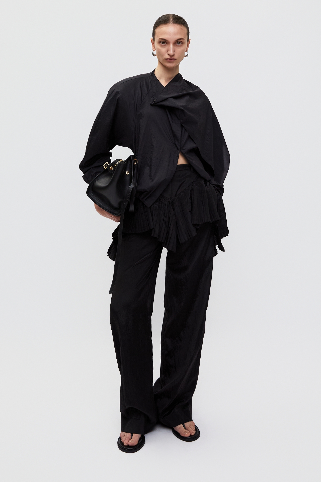 ASYMMETRICAL HEM FAUX TWO-PIECE PANTS (S26PT5061BK)