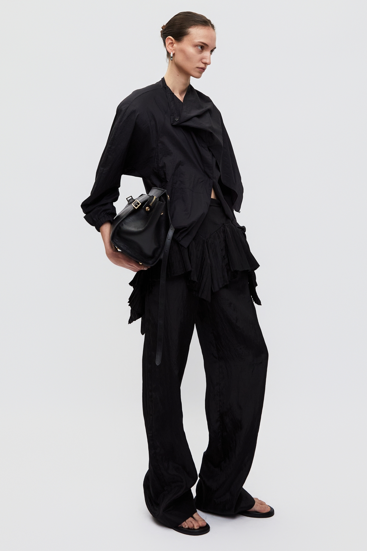 ASYMMETRICAL HEM FAUX TWO-PIECE PANTS (S26PT5061BK)