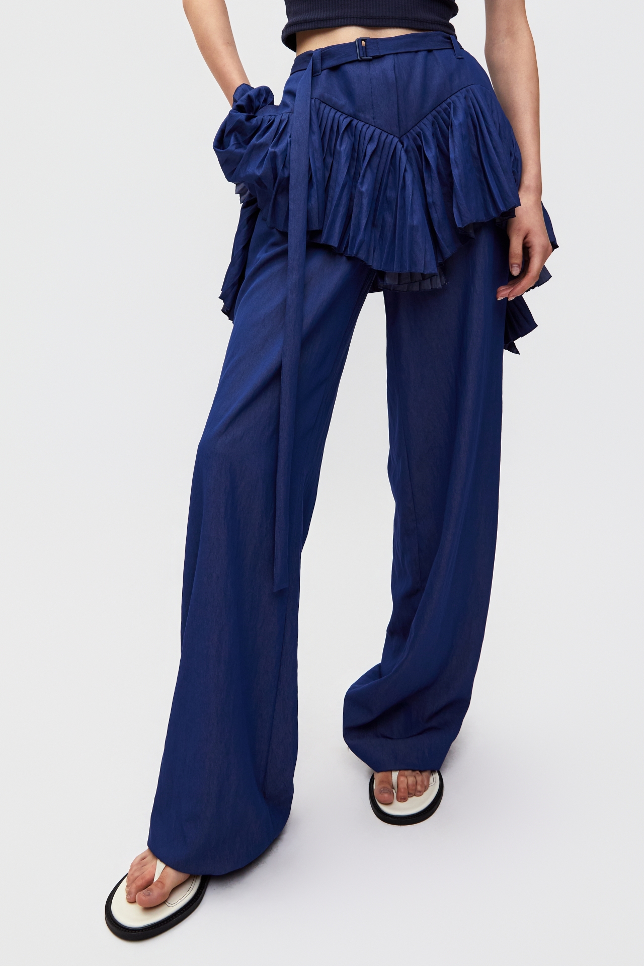 ASYMMETRICAL HEM FAUX TWO-PIECE PANTS (S26PT5062BL)