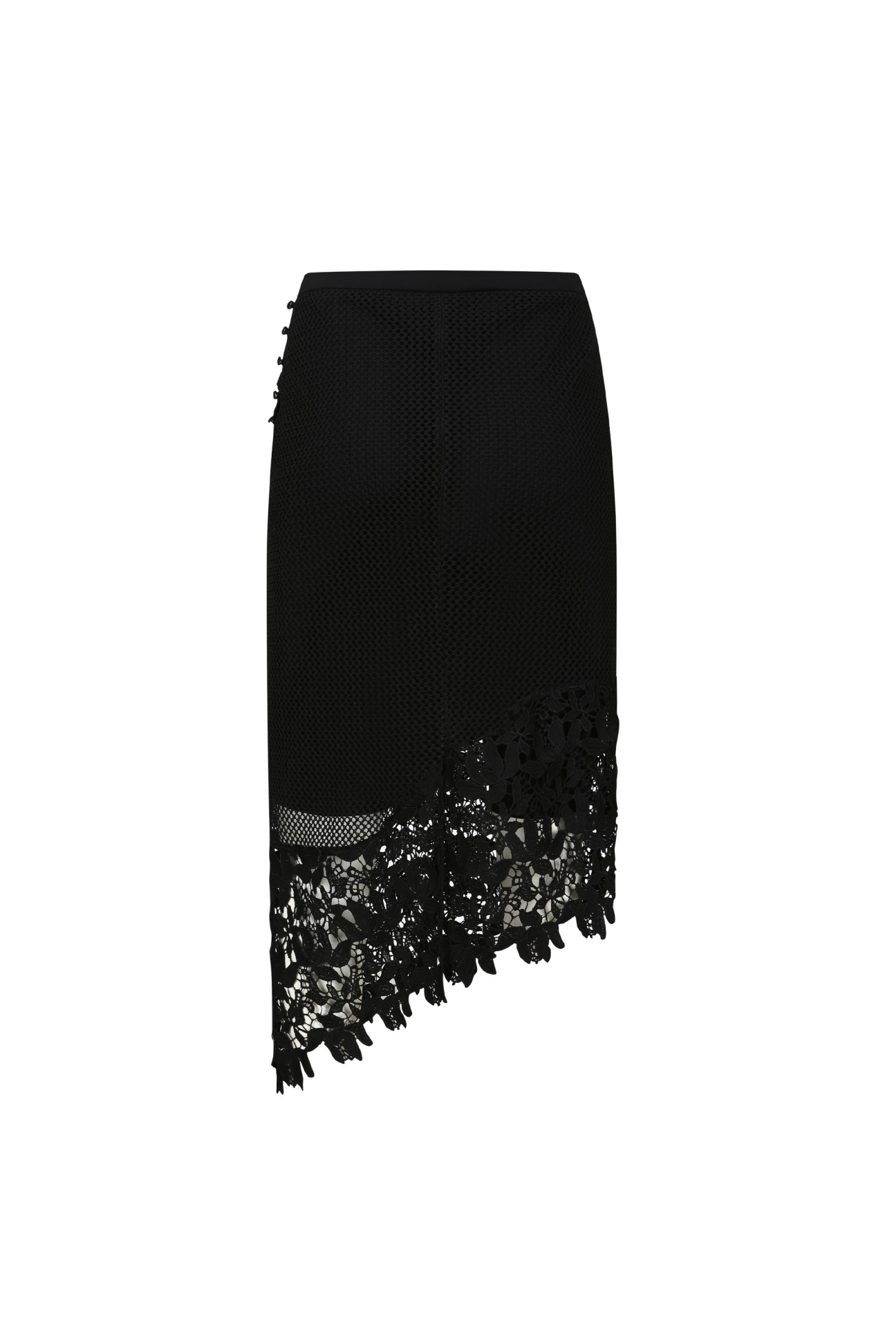 ASYMMETRIC LACE LAYERED SKIRT (S26SK6031BK)
