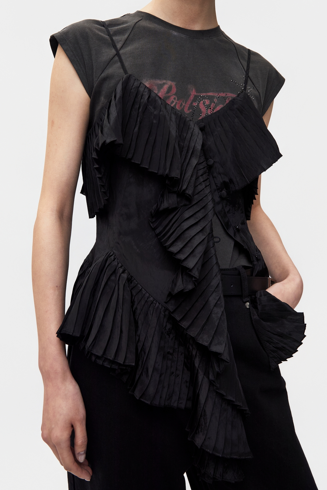 ASYMMETRIC PLEATED TOP (S26TO10061BK)
