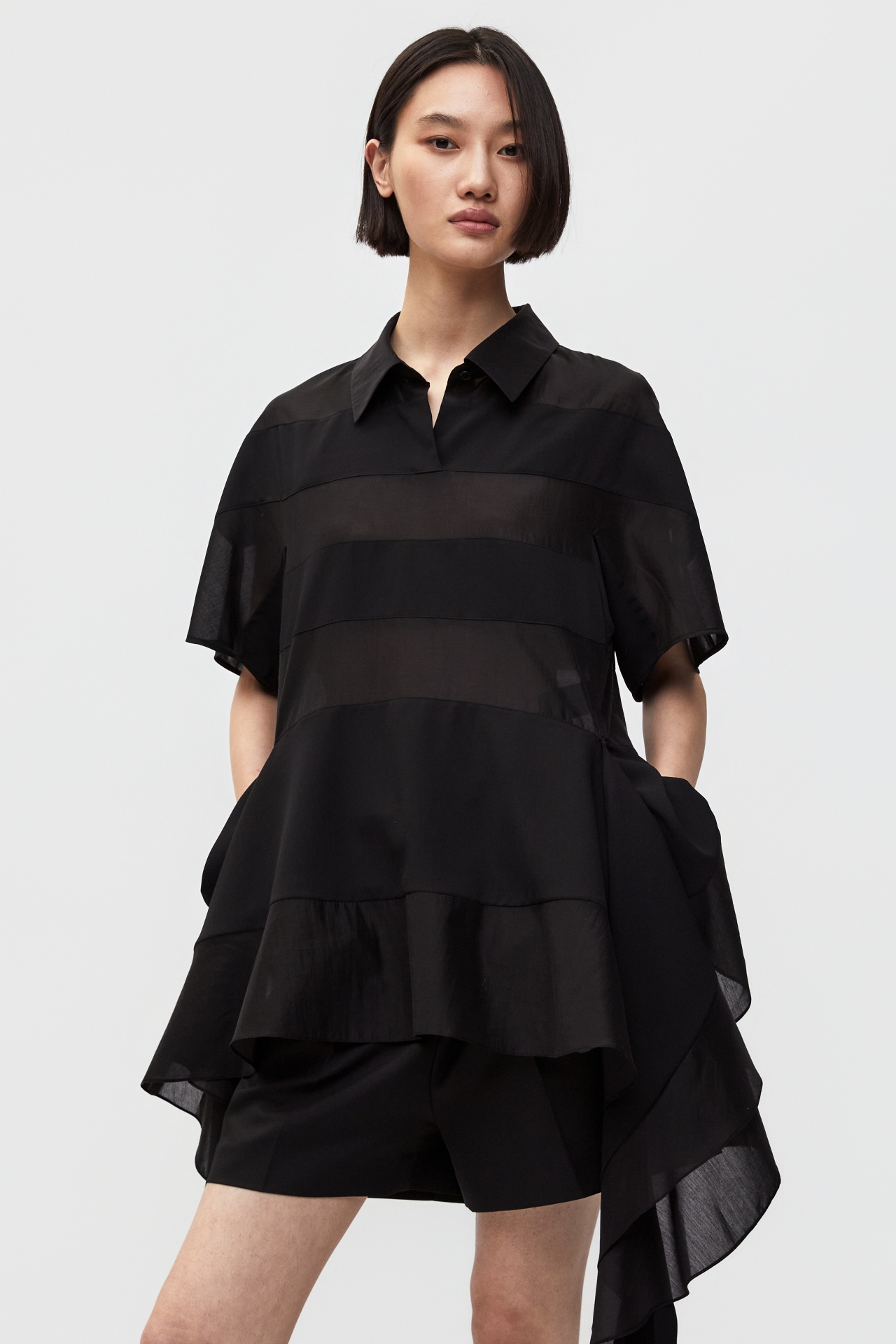DRAPED HEM TOP (S26TO10071BK)