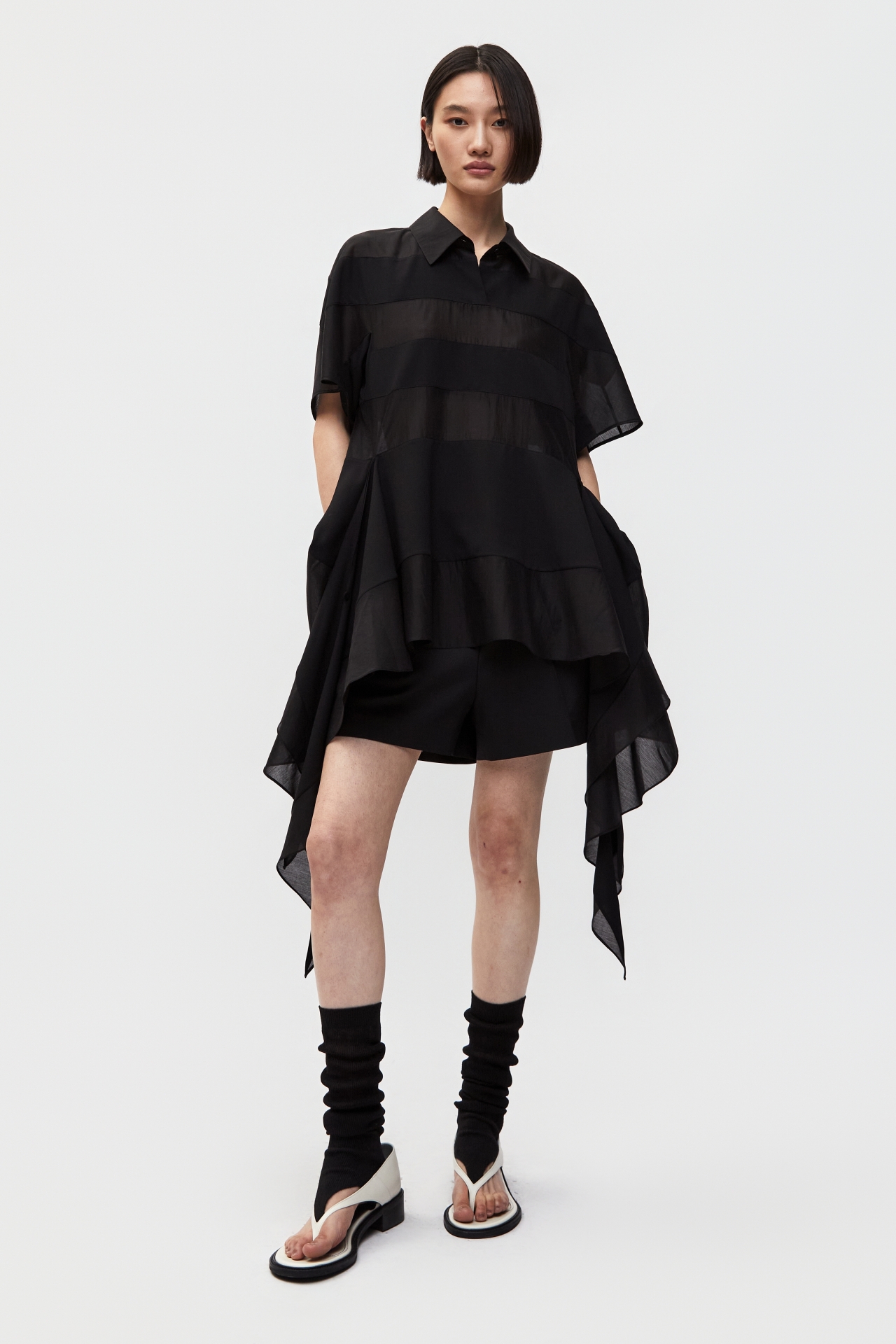 DRAPED HEM TOP (S26TO10071BK)