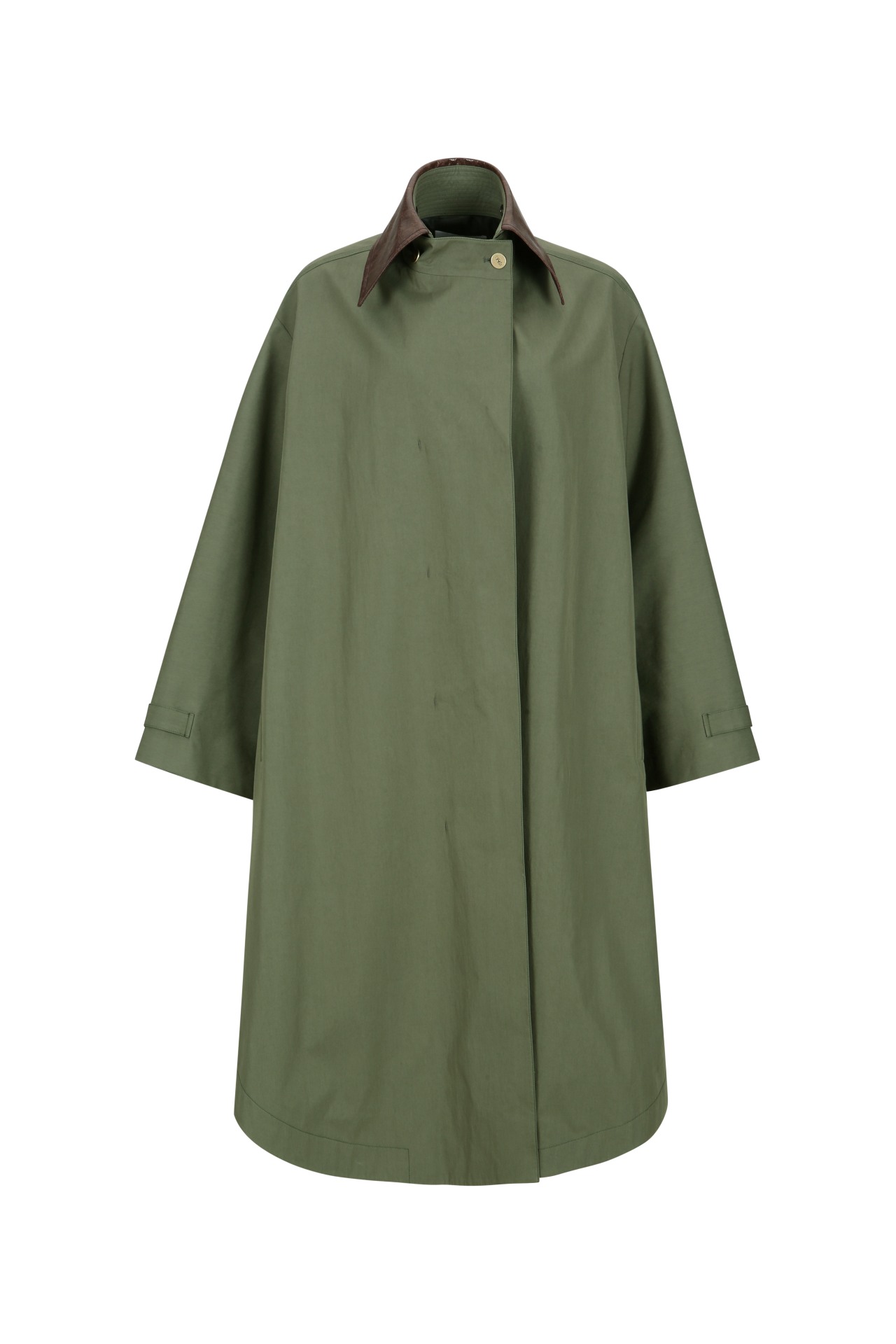 LEATHER NECK DETAIL COAT KHAKI (W24OT0122KK)