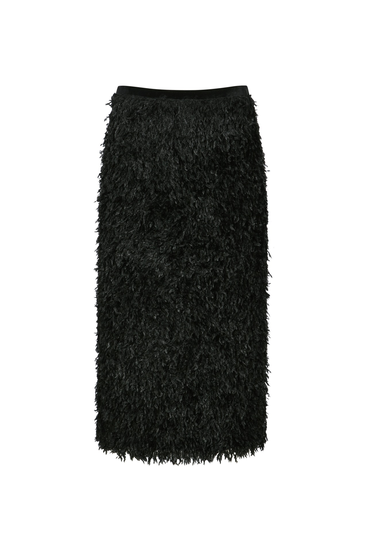 WAISTBAND FUR MIDI SKIRT BLACK (W24SK6011BK)