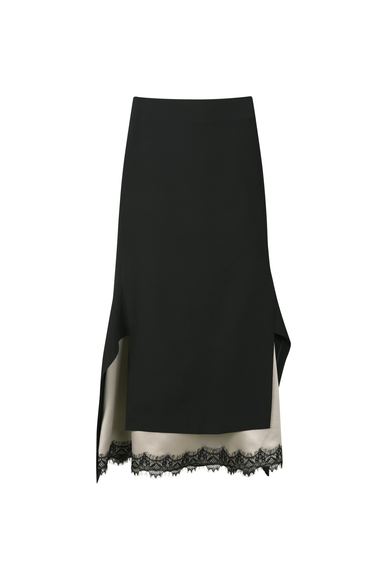 LACE PATCH DETAIL MIDI SKIRT BLACK (W24SK6111BK)