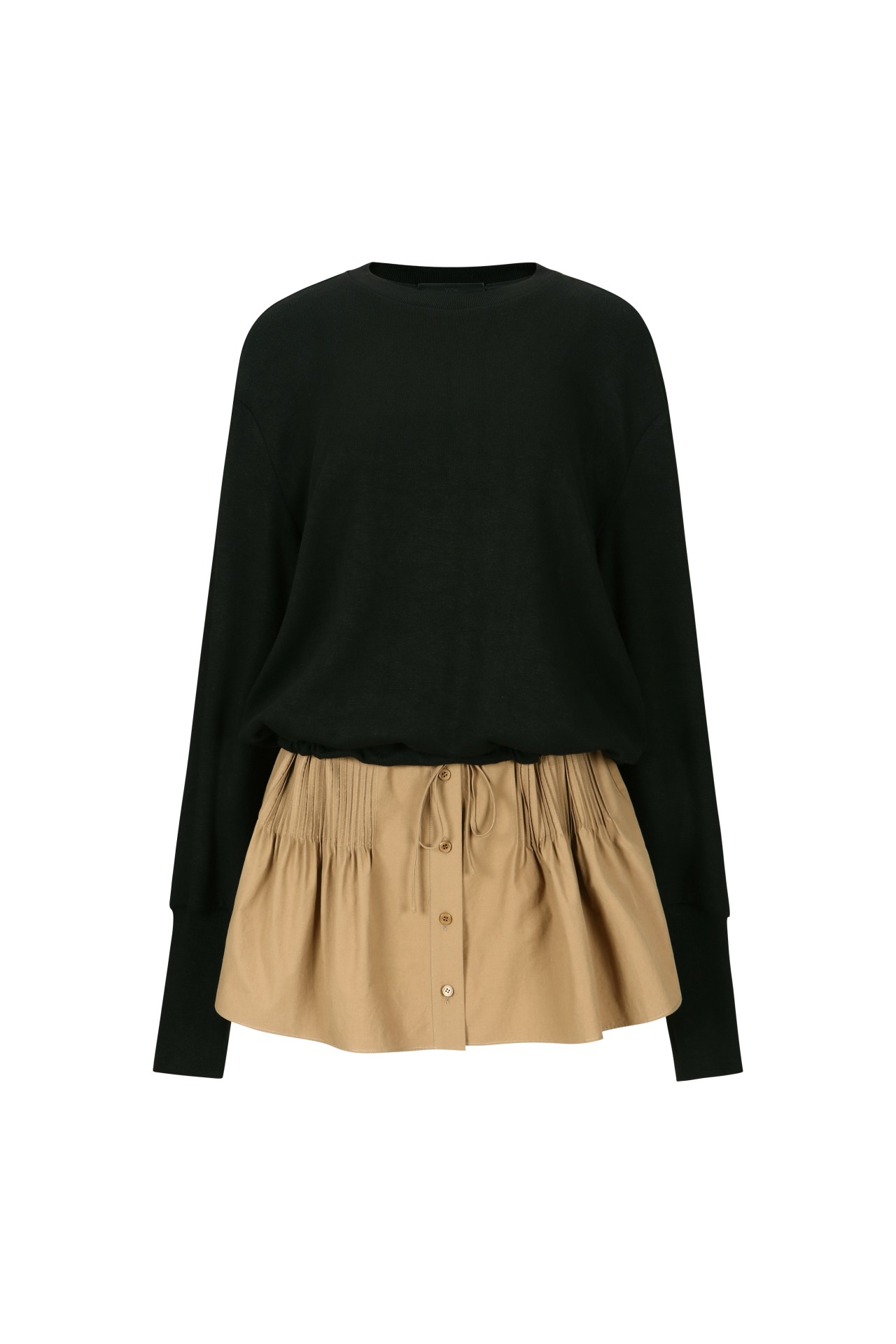 SHIRRING SKIRT LAYERED TOP BLACK (W24TO10011BK)
