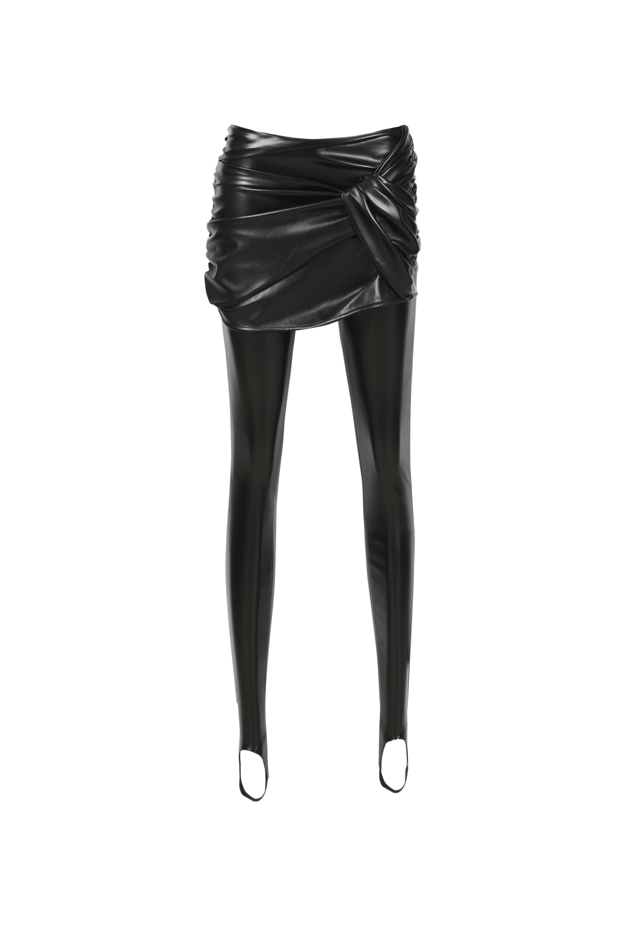 FAUX LEATHER SKIRT LAYERED LEGGINGS (W25PT5071BK)