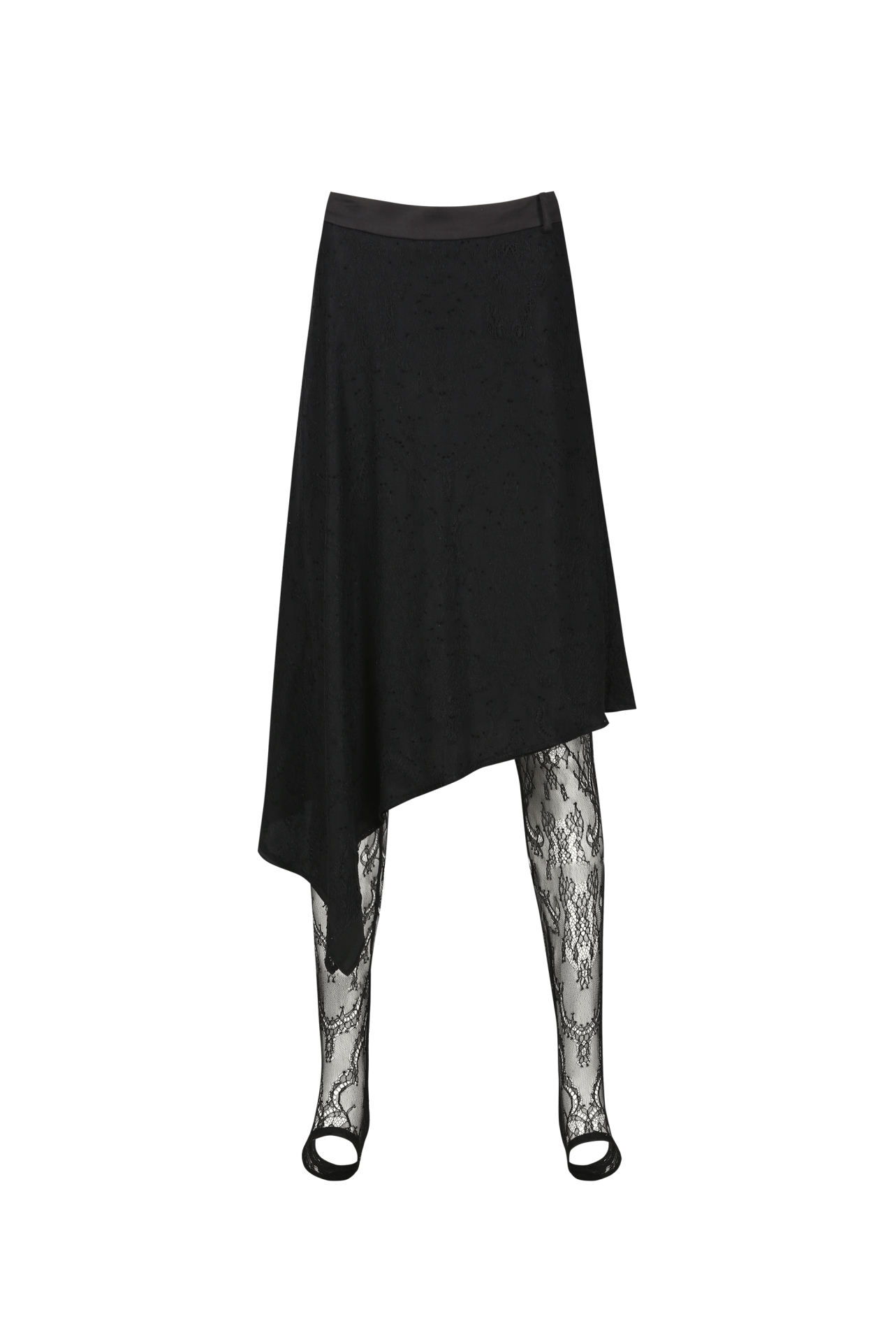 LACE ASYMMETRICAL SKIRT LEGGINGS (W25PT5121BK)