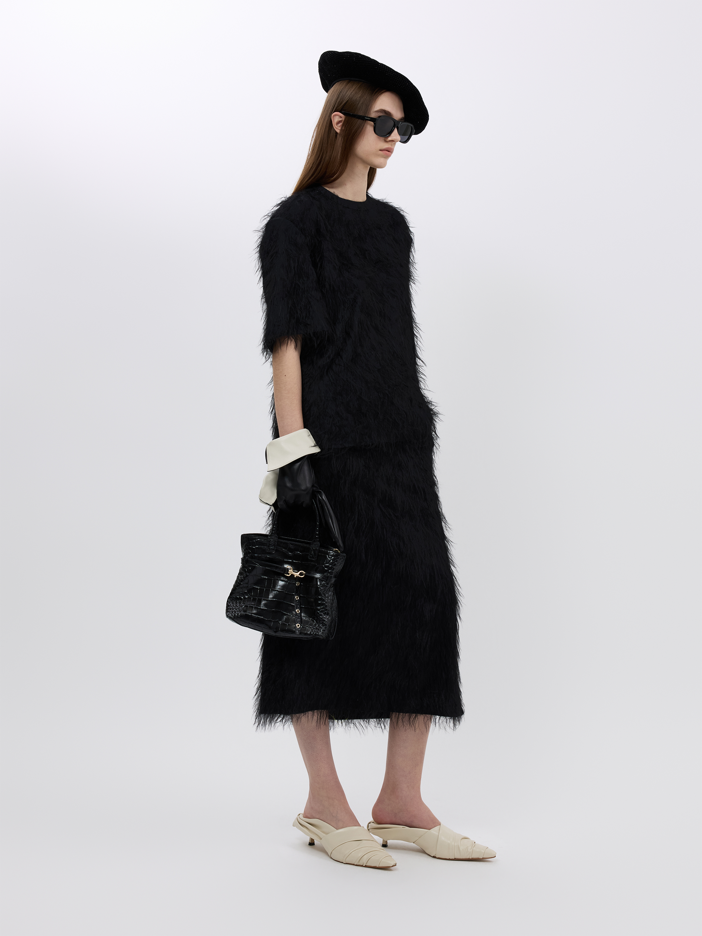CROC-EMBOSSED MINI TOTE (W26AC12251BK)