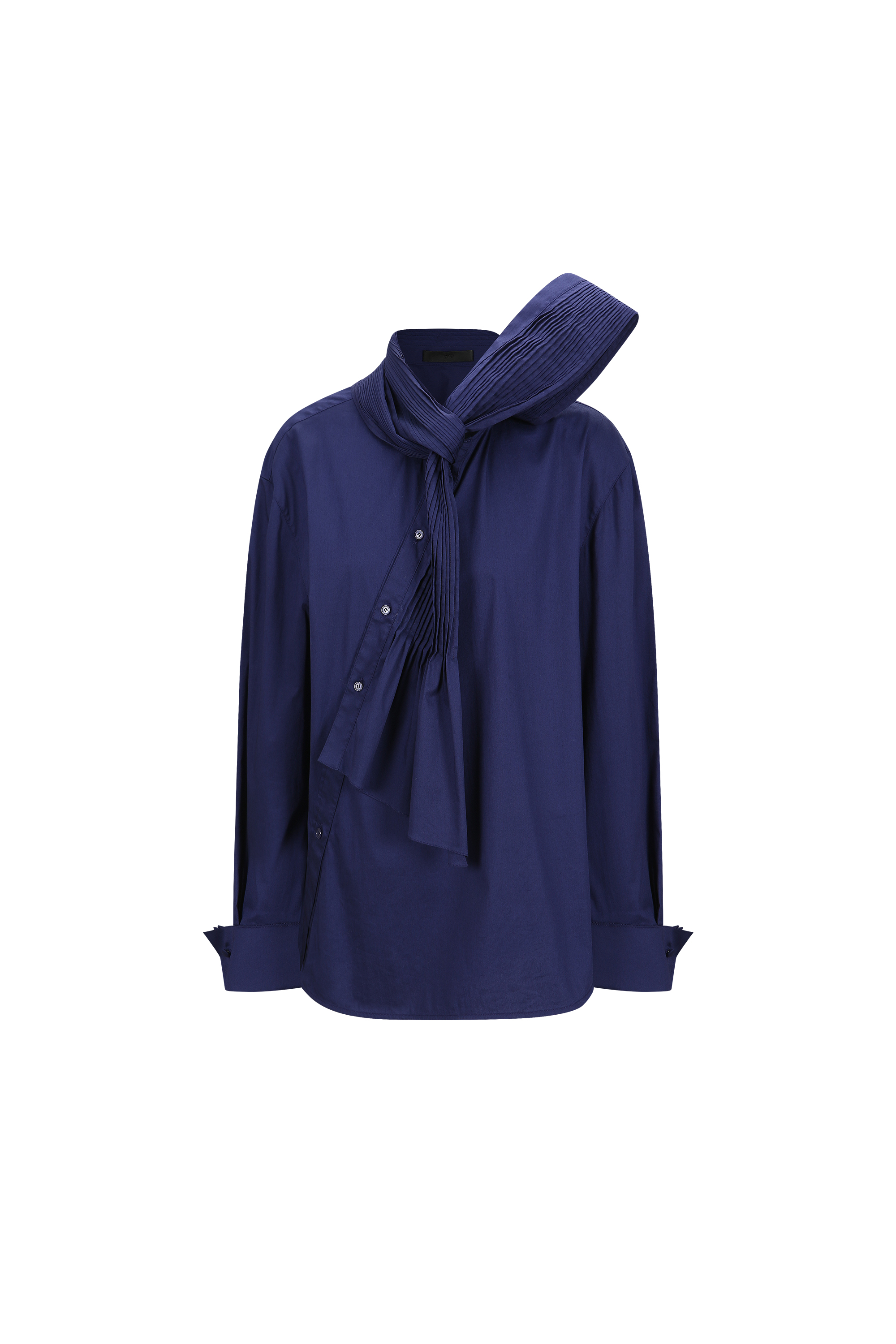 PLEATED RIBBON SCARF DETAIL SHIRT (W26BL4021NV)