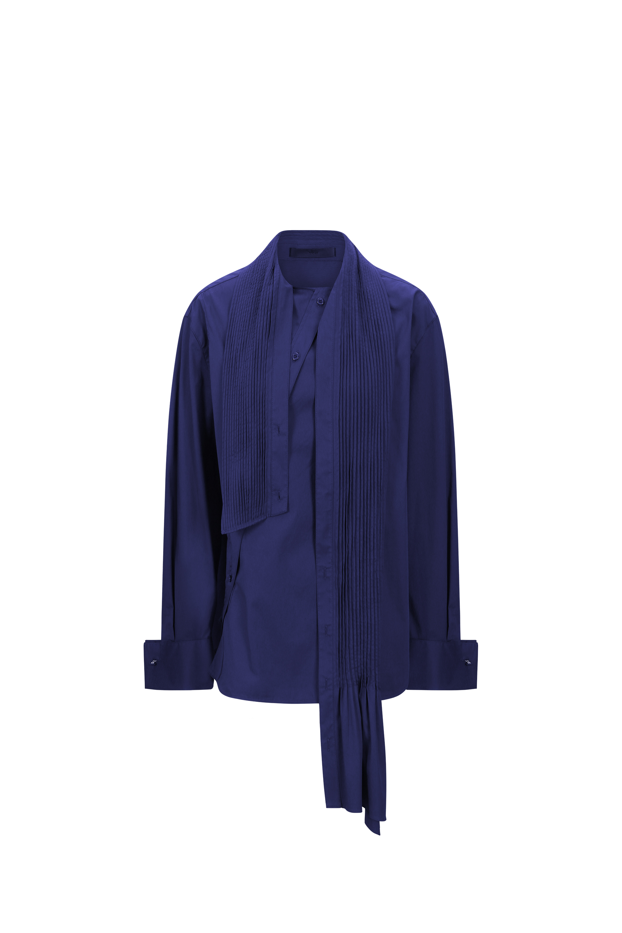 PLEATED RIBBON SCARF DETAIL SHIRT (W26BL4021NV)