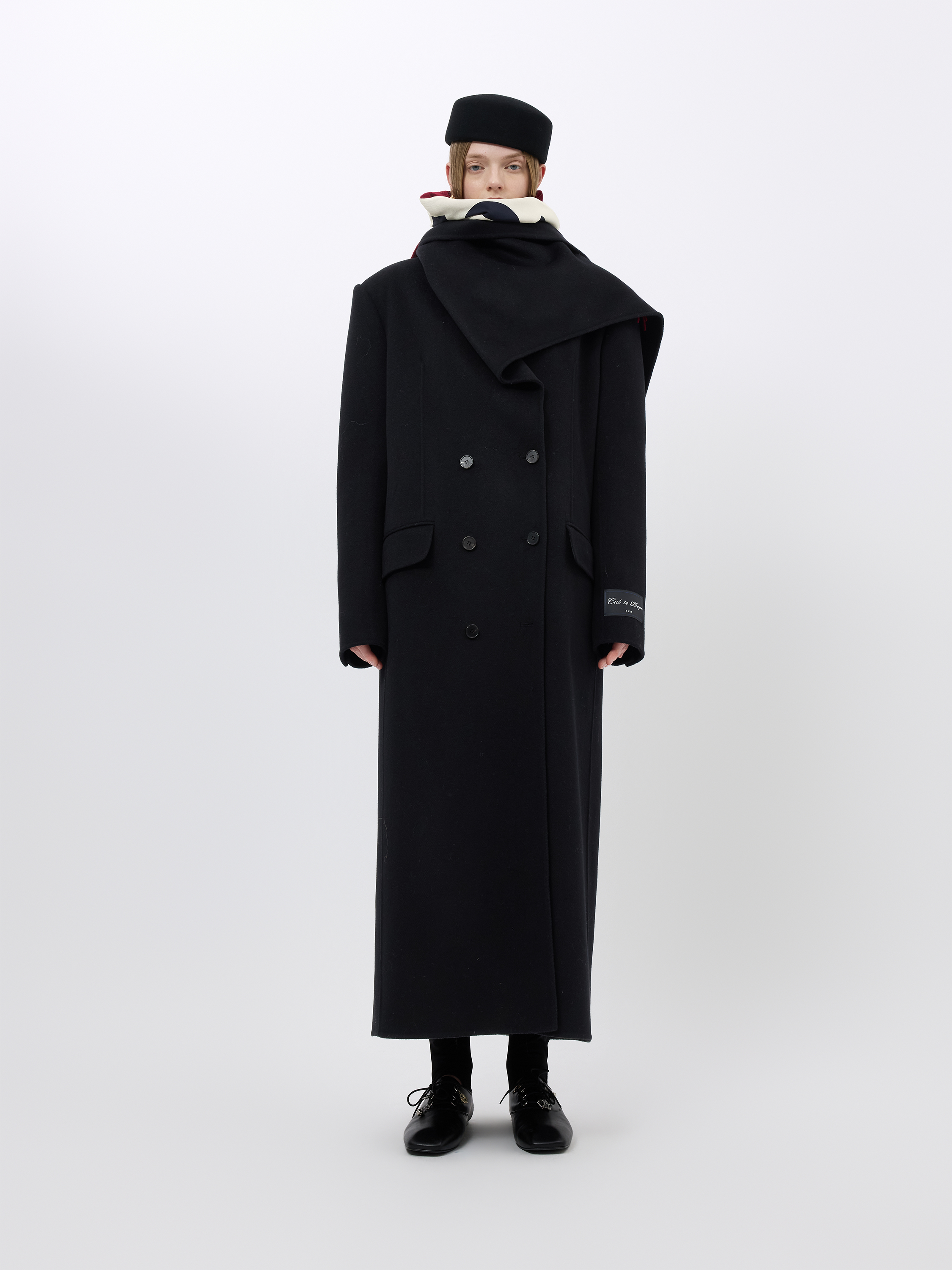 WOOL CASHMERE DRAPED NECK COAT (W26CT1071BK)