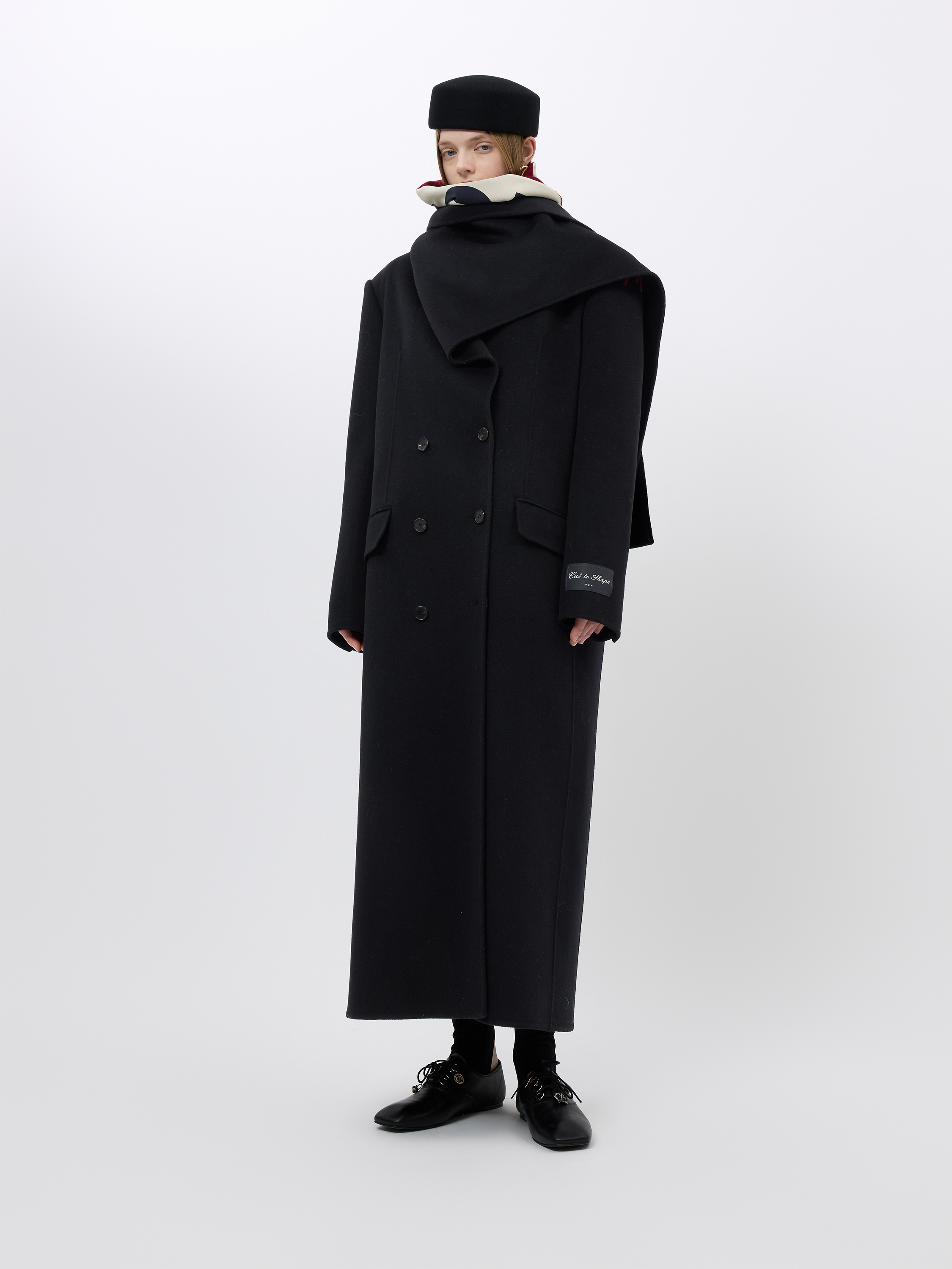 WOOL CASHMERE DRAPED NECK COAT (W26CT1071BK)