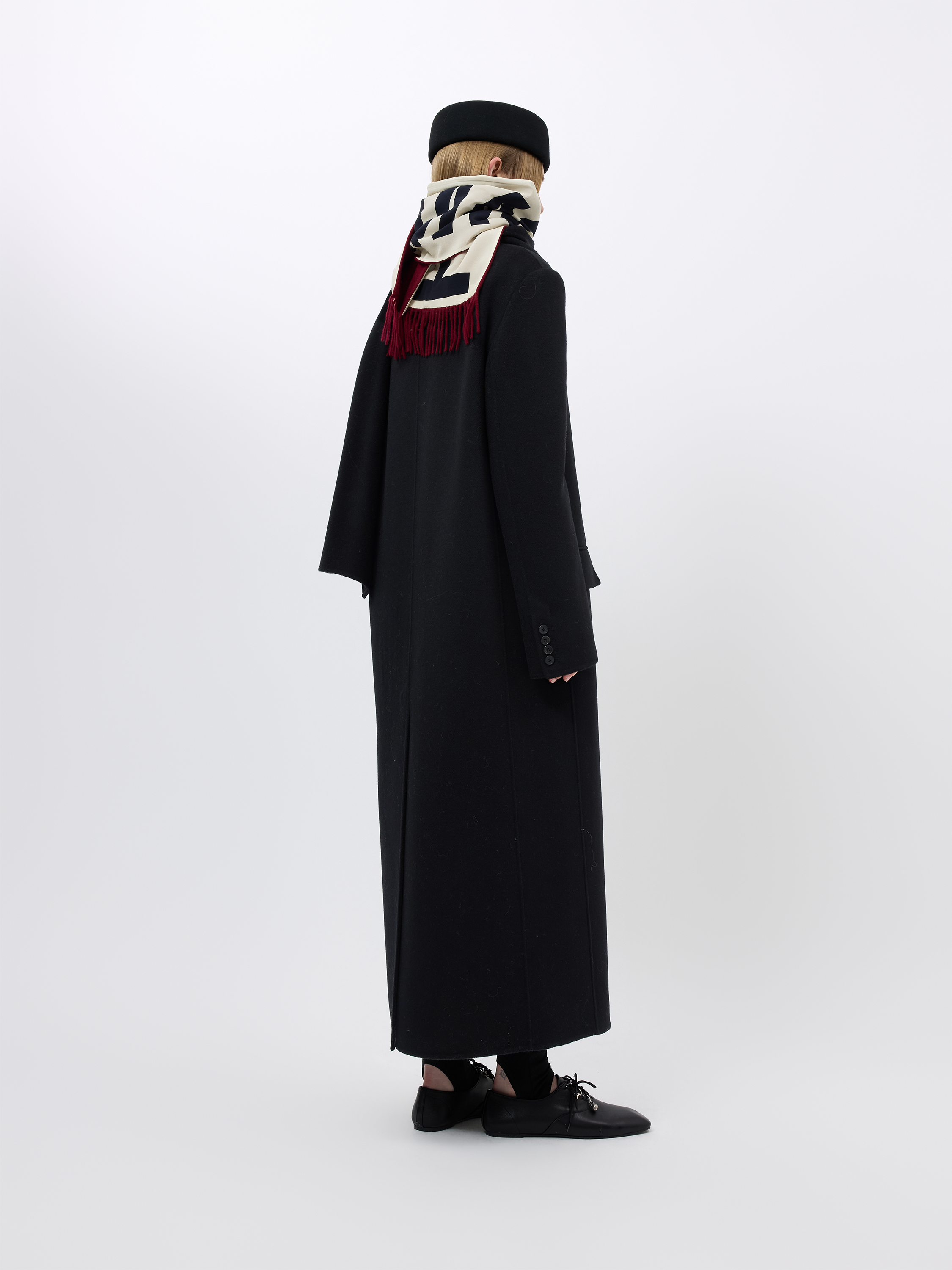 WOOL CASHMERE DRAPED NECK COAT (W26CT1071BK)