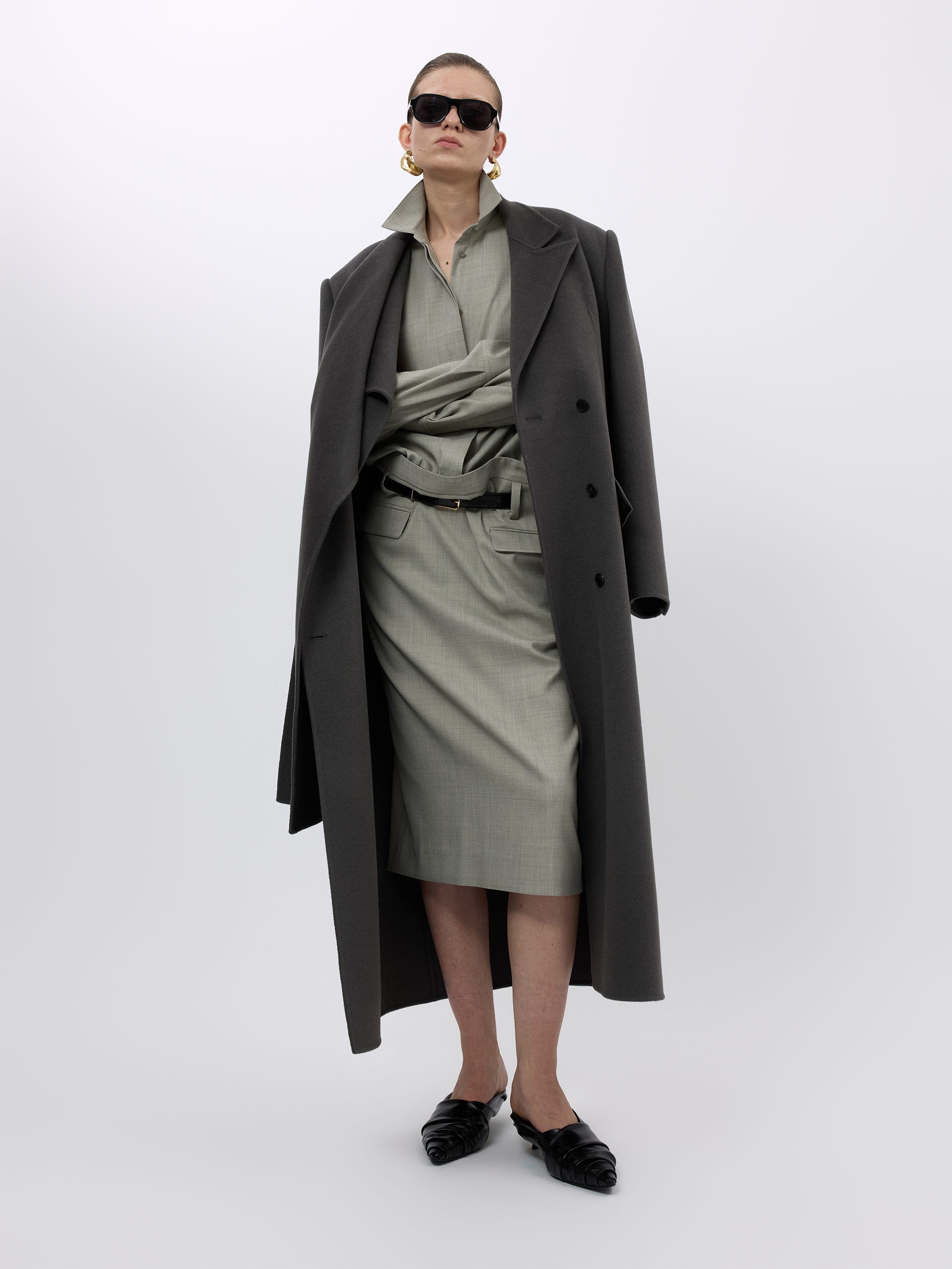 WOOL CASHMERE DRAPED NECK COAT (W26CT1071GY)