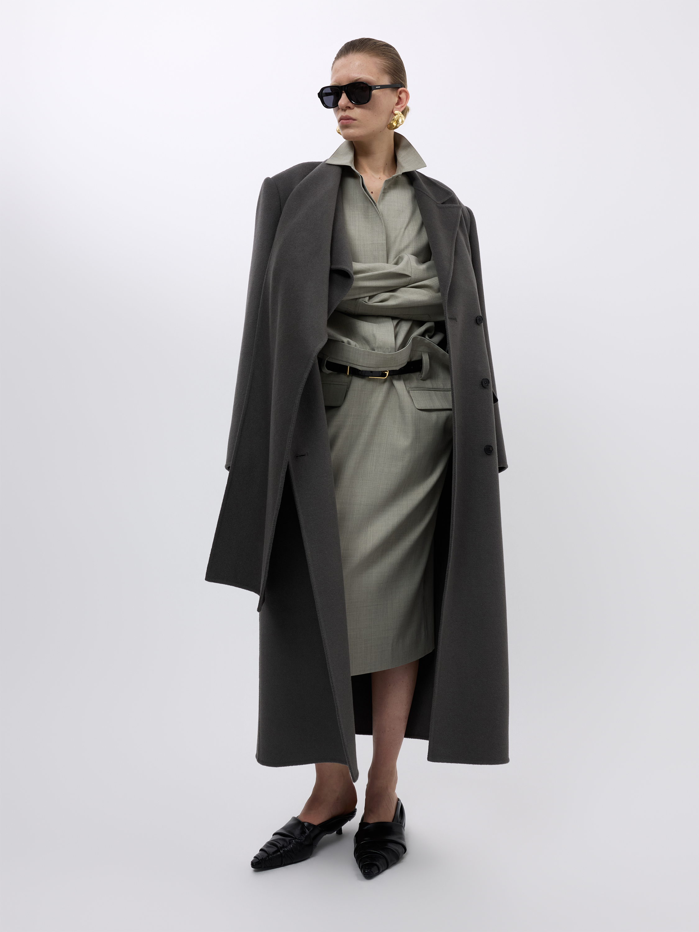 WOOL CASHMERE DRAPED NECK COAT (W26CT1071GY)