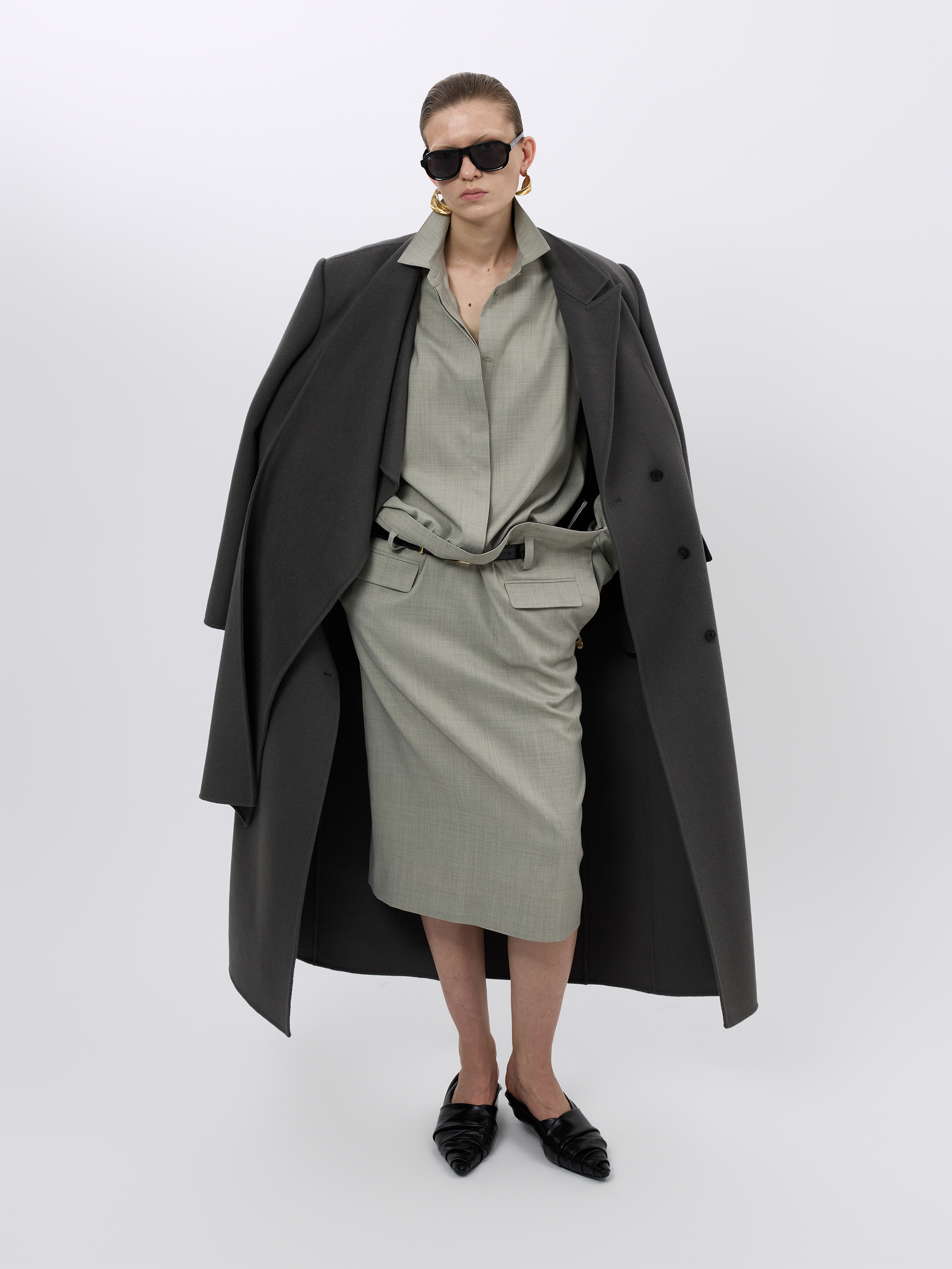 WOOL CASHMERE DRAPED NECK COAT (W26CT1071GY)