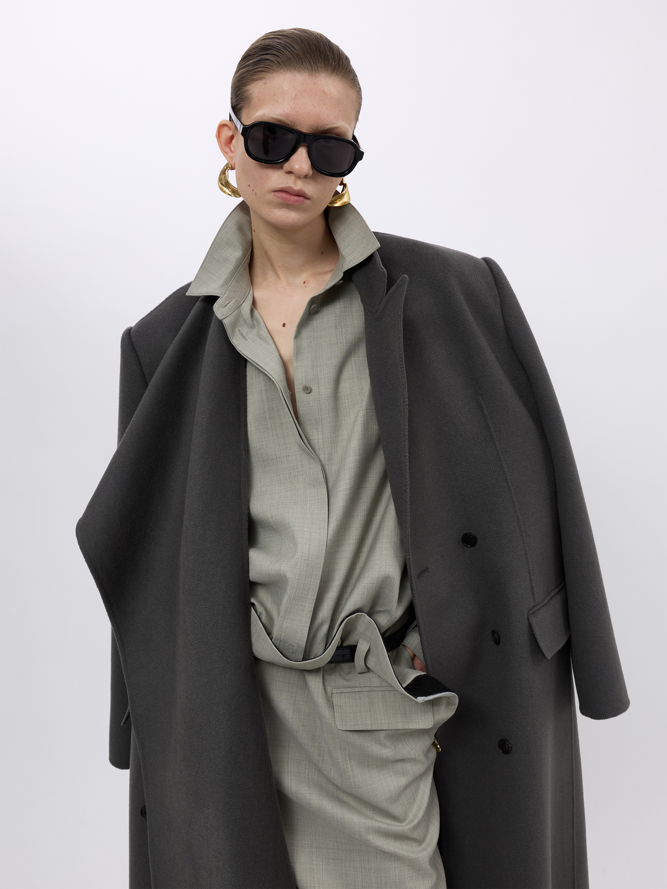 WOOL CASHMERE DRAPED NECK COAT (W26CT1071GY)