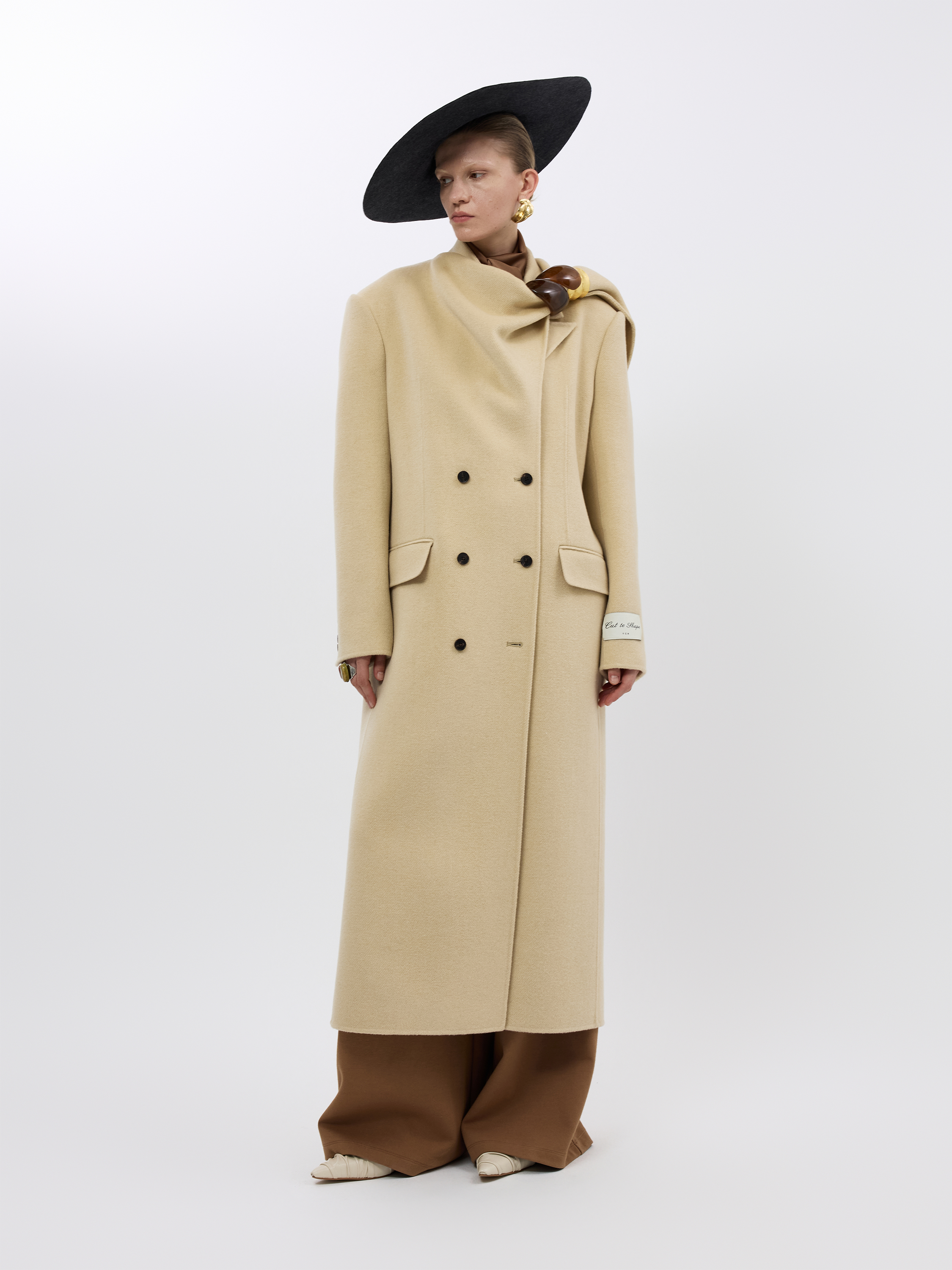 WOOL CASHMERE DRAPED NECK COAT (W26CT1071YL)