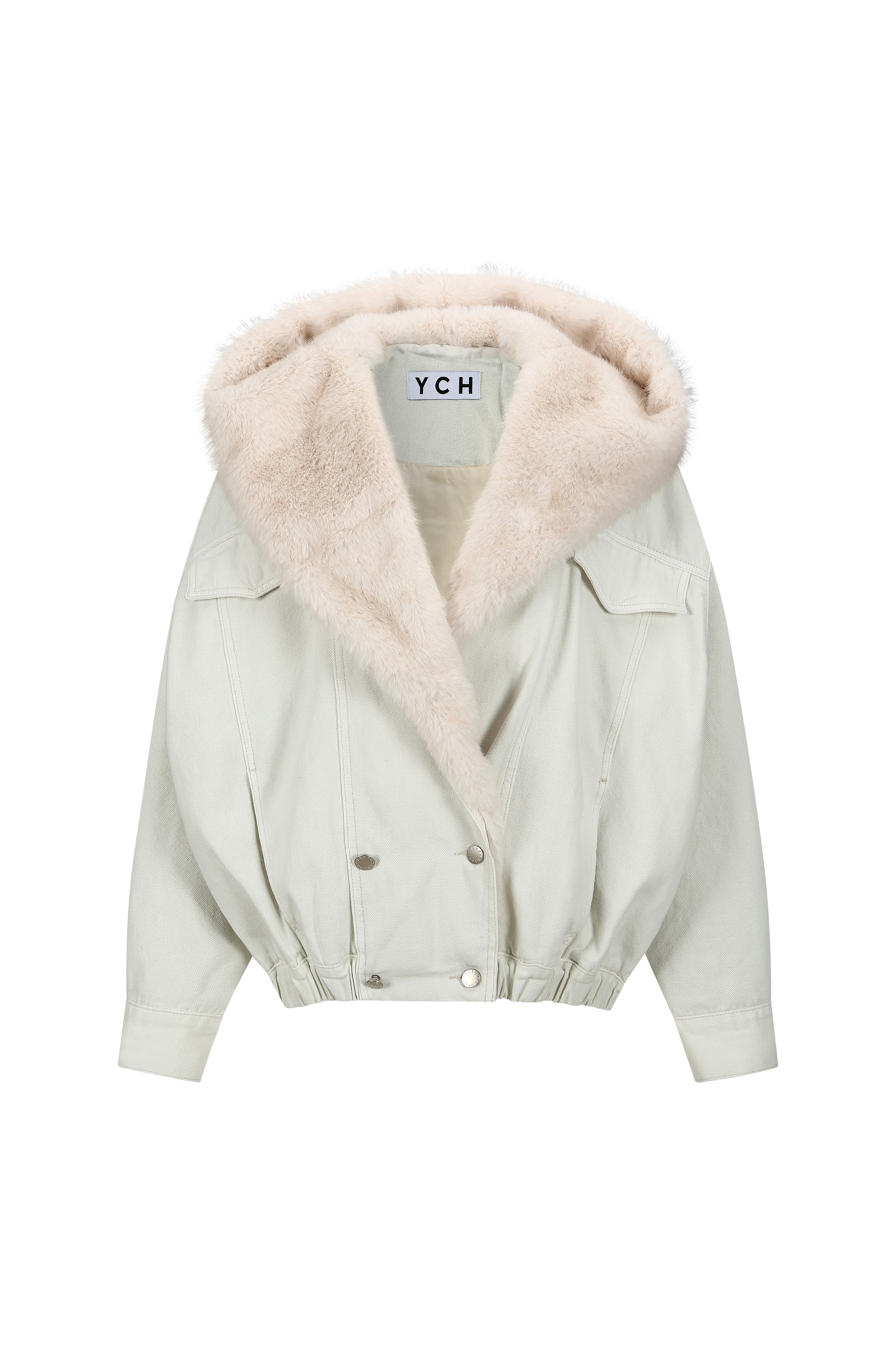 FAUX FUR TRIM PADDED DENIM JACKET (W26DT8011IV)