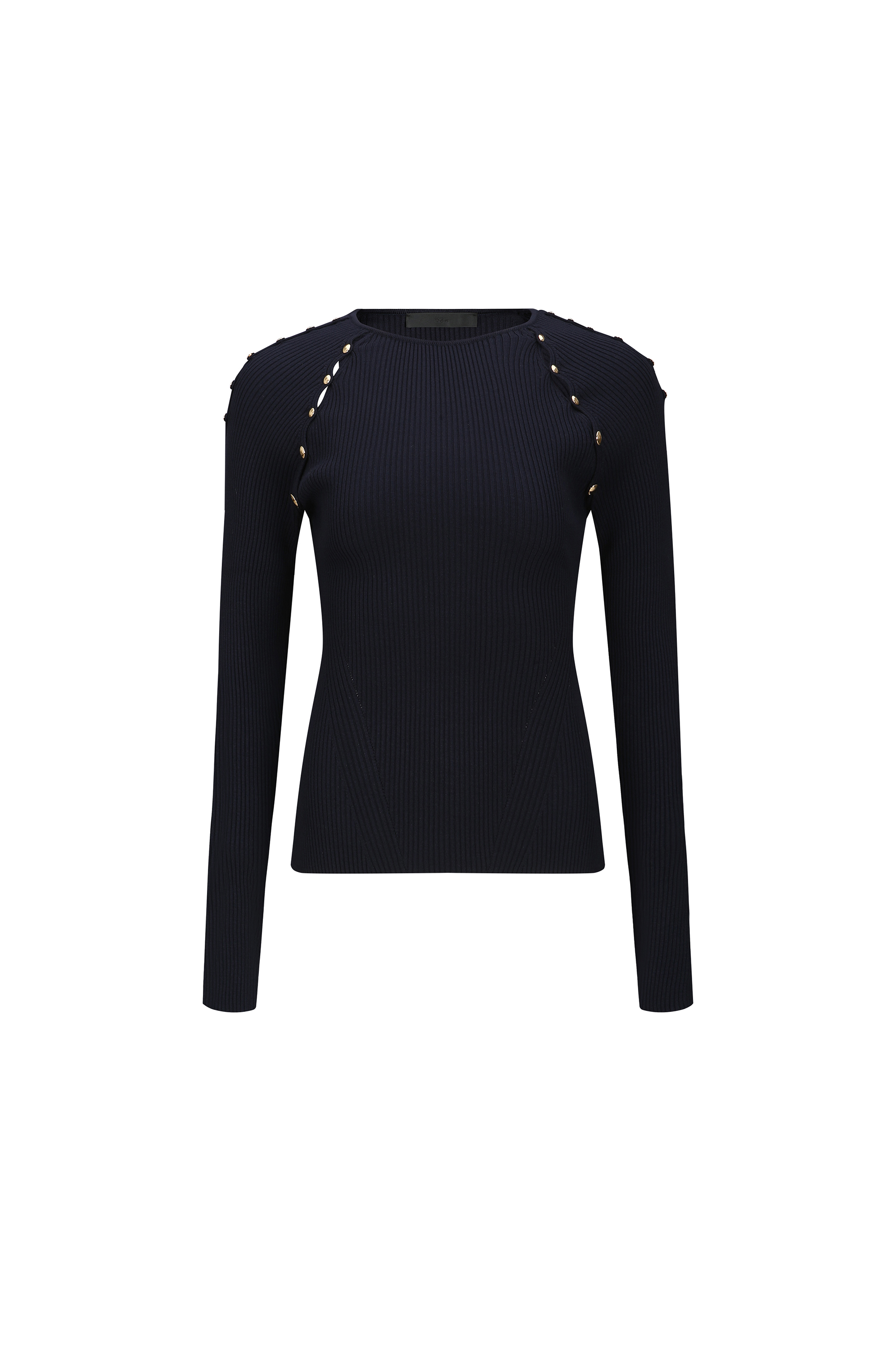 BUTTON DETAIL RIB KNIT TOP (W26KT9011NV)