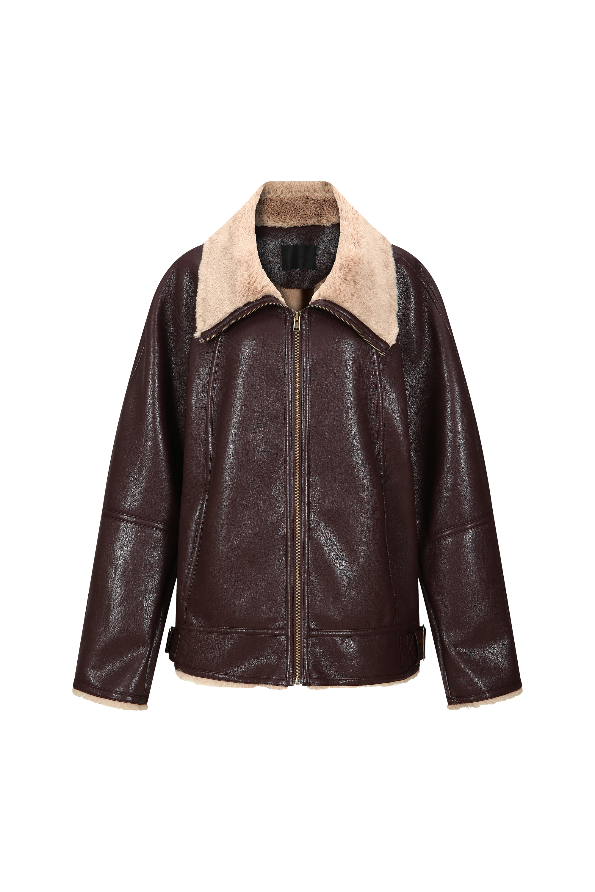 SHEARLING COLLAR FAUX LEATHER JACKET (W26OT0012BD)