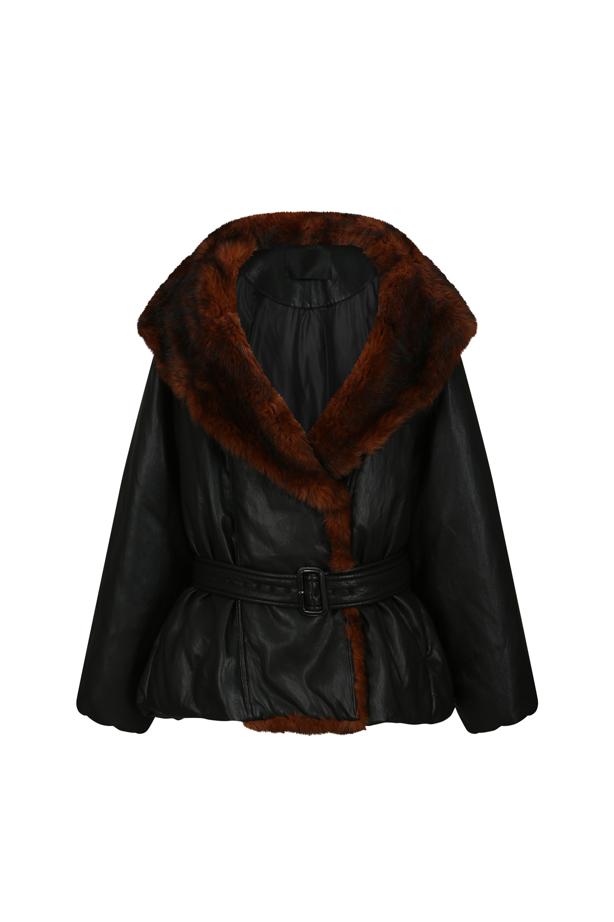 DOUBLE FUR COLLAR GOOSE DOWN (W26OT0042BK)