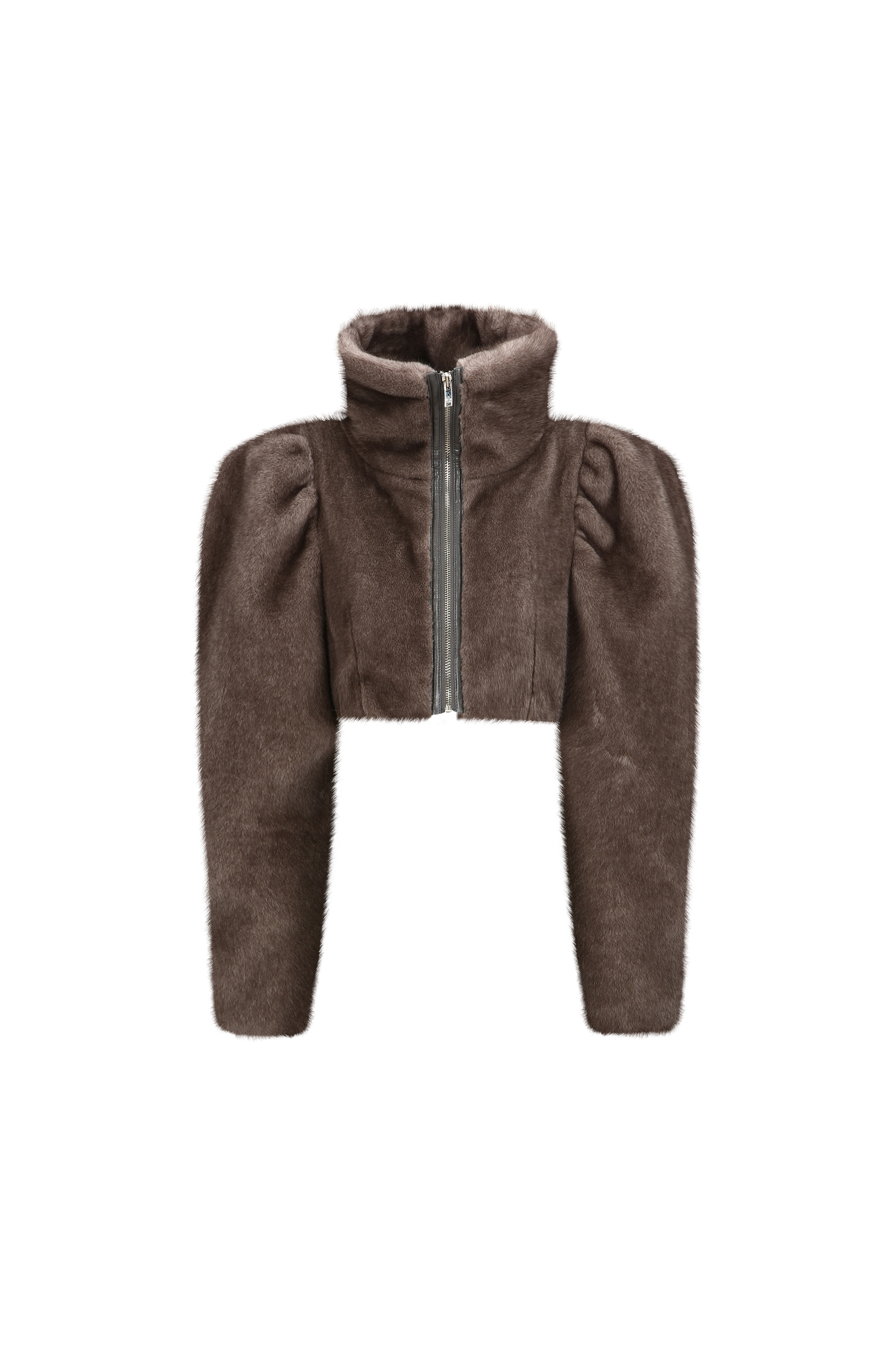 CROPPED FAUX FUR ZIP JACKET (W26OT0062GY)