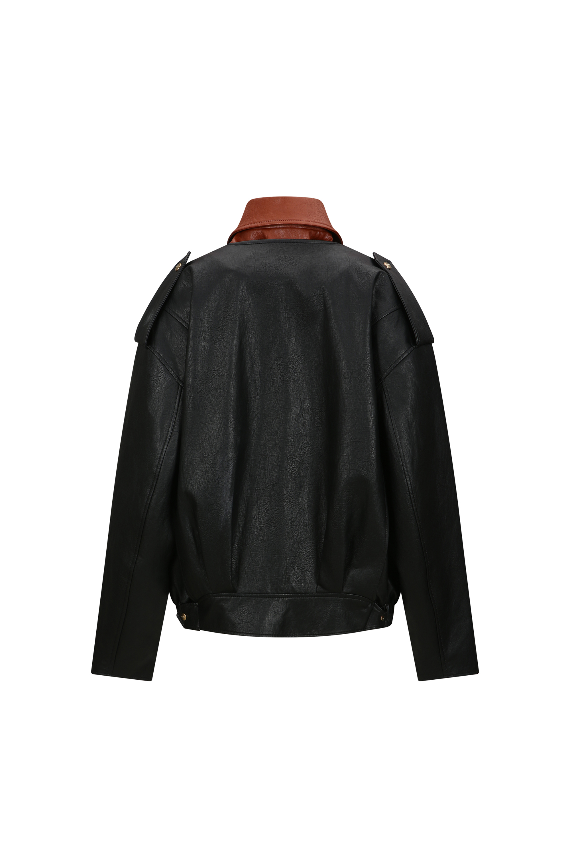 DOUBLE SNAP FAUX LEATHER JACKET (W26OT0191BK)