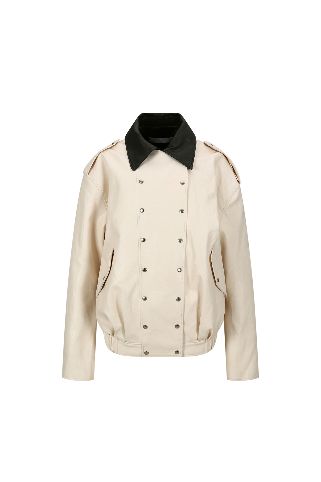 DOUBLE SNAP FAUX LEATHER JACKET (W26OT0191CR)