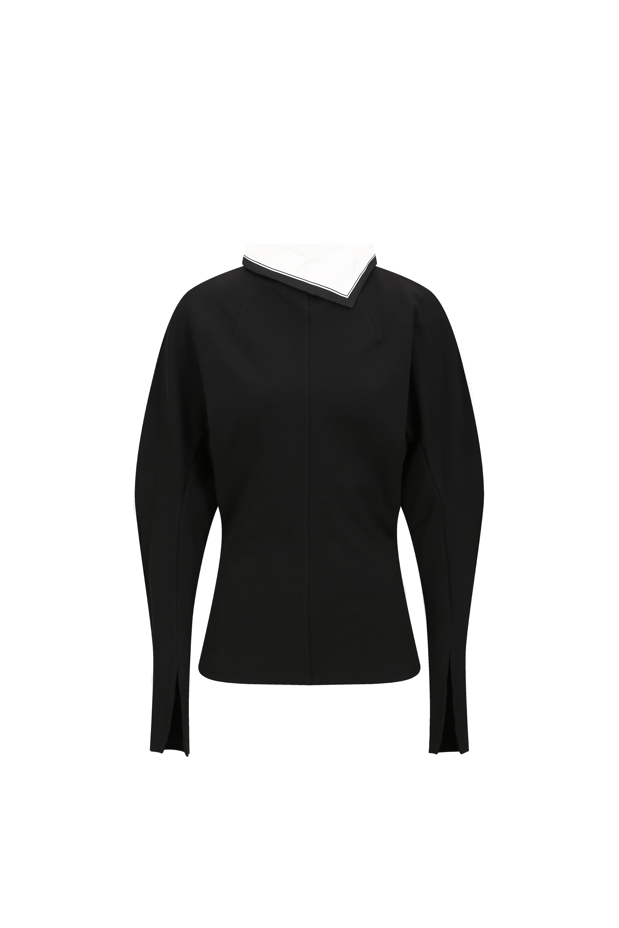 SCARF COLLAR LONG SLEEVE TOP (W26TO10031BK)