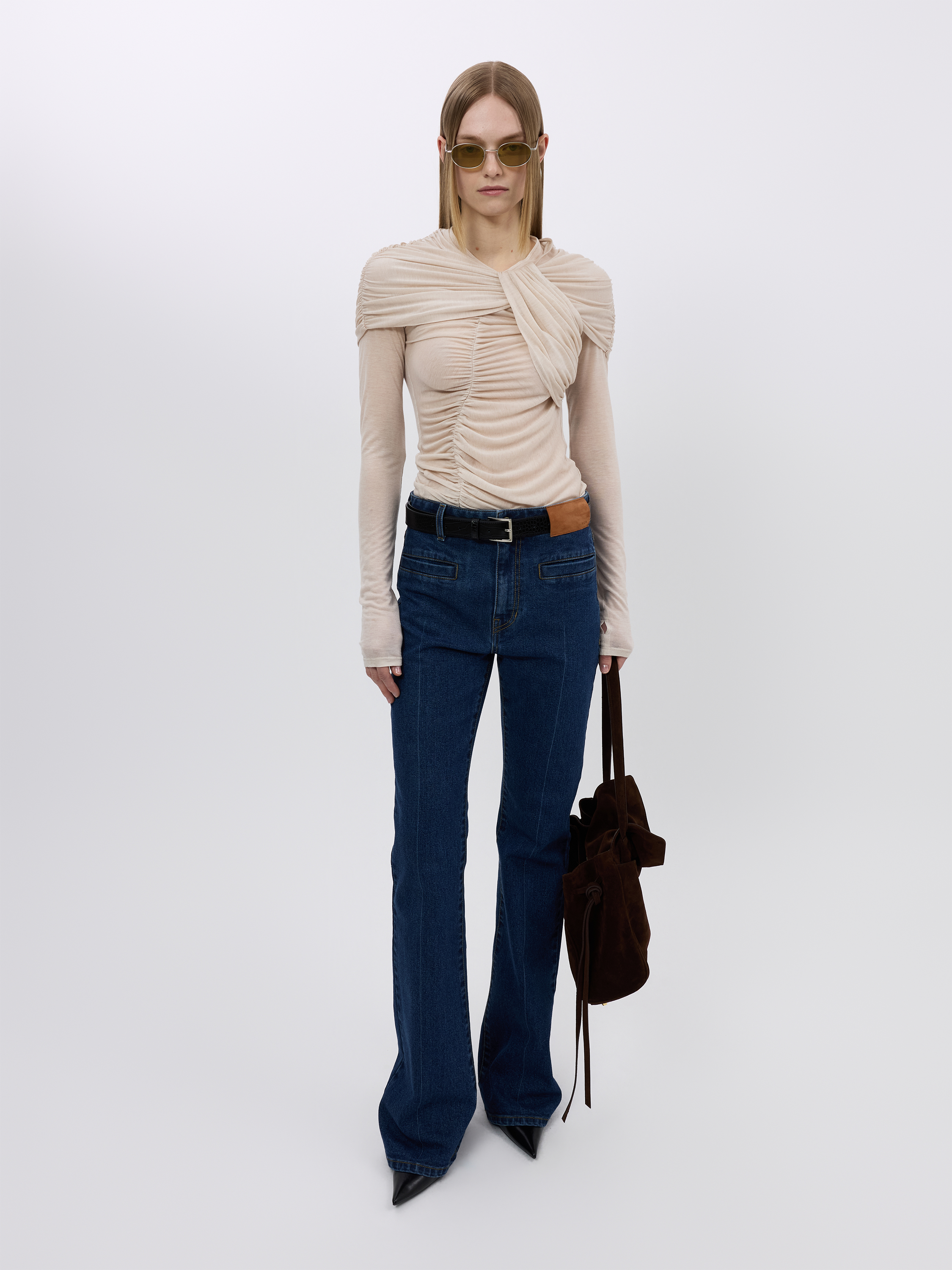 SHOULDER DRAPE RUCHED TOP (W26TS11051BE)