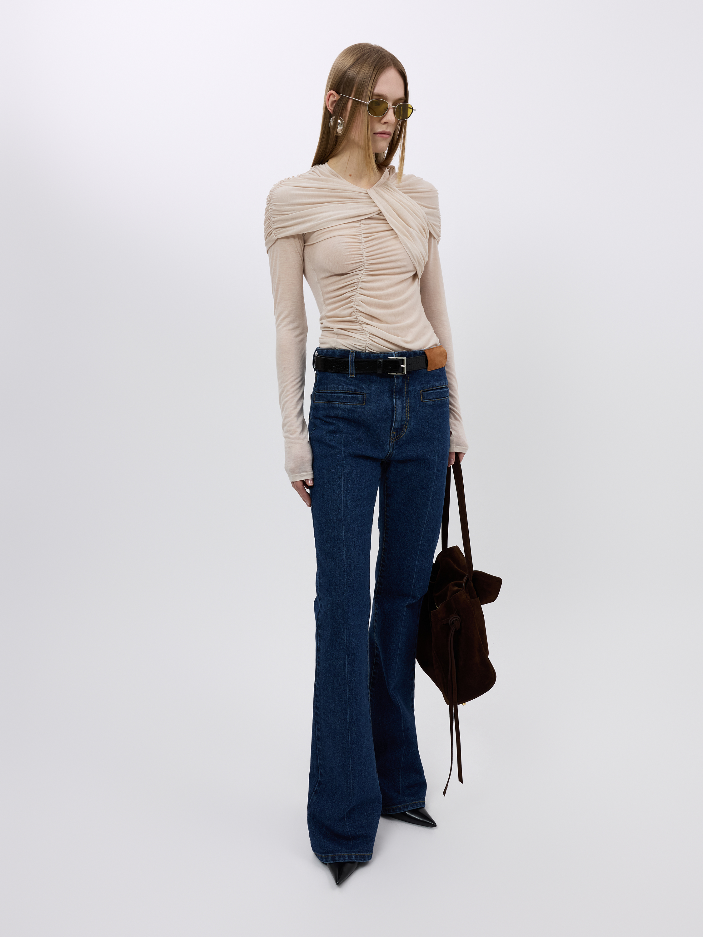 SHOULDER DRAPE RUCHED TOP (W26TS11051BE)