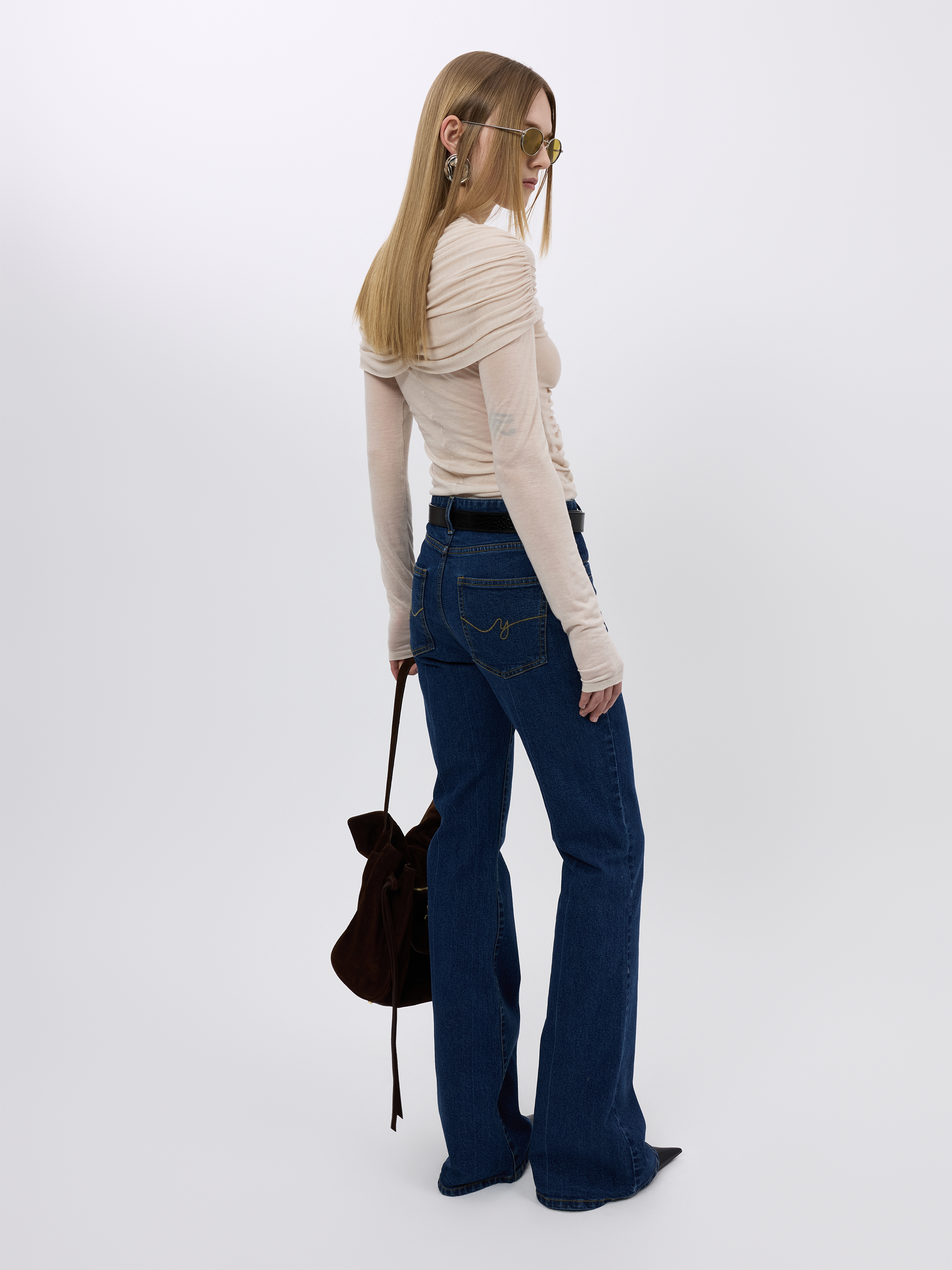 SHOULDER DRAPE RUCHED TOP (W26TS11051BE)
